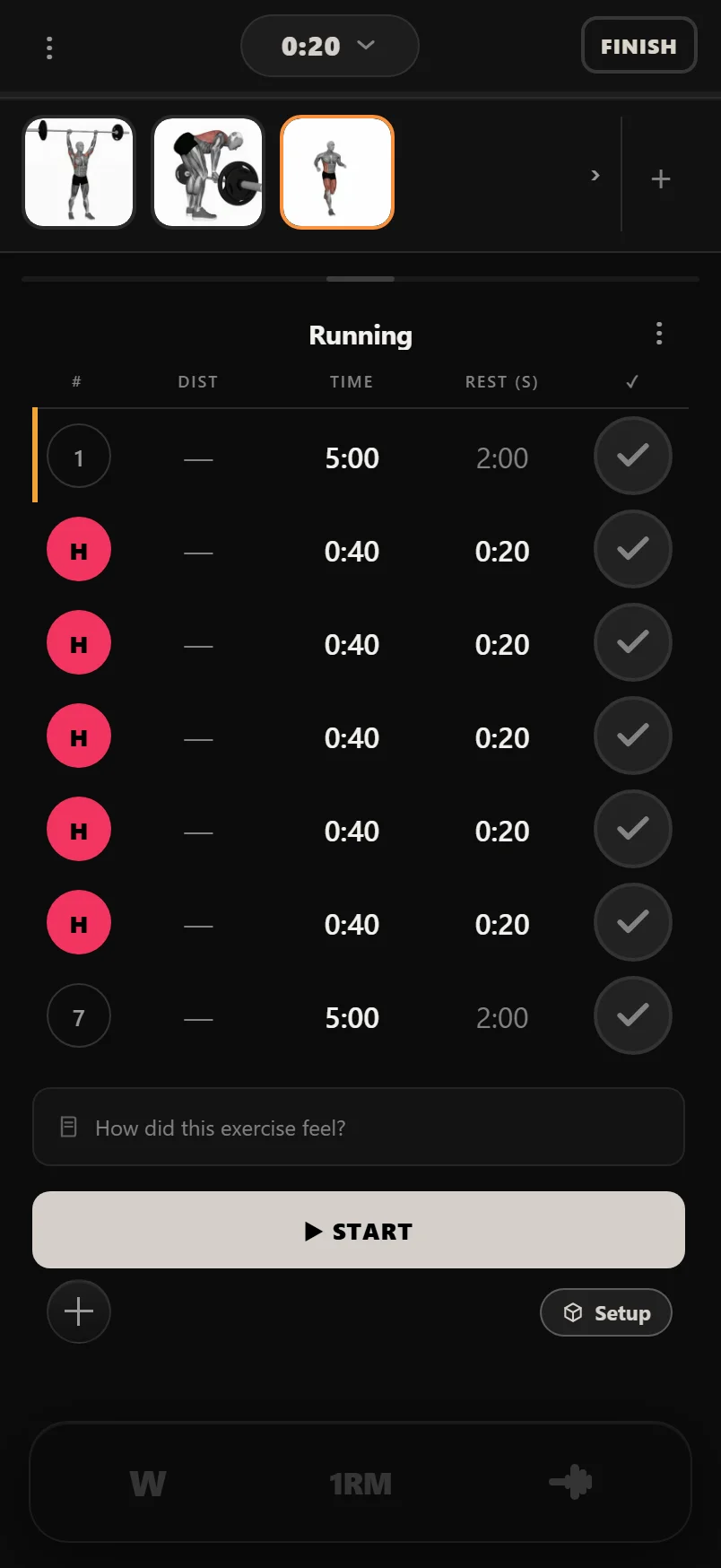 A cardio exercise in the logger with a steady warm-up set, five HIIT rounds and a steady cool-down