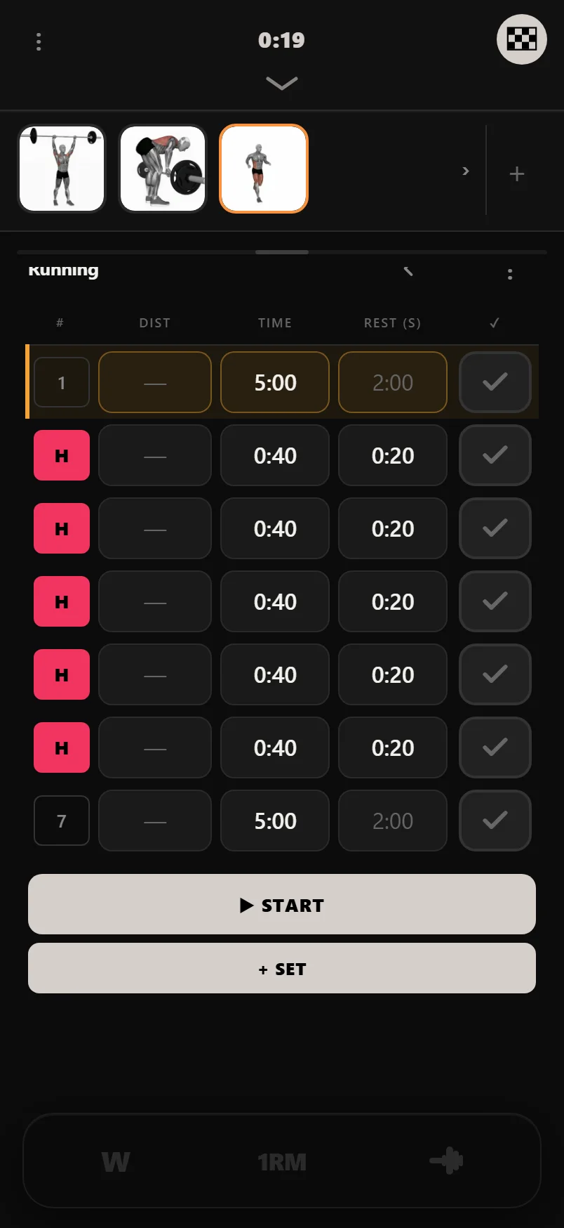 A cardio exercise in the logger with a steady warm-up set, five HIIT rounds and a steady cool-down
