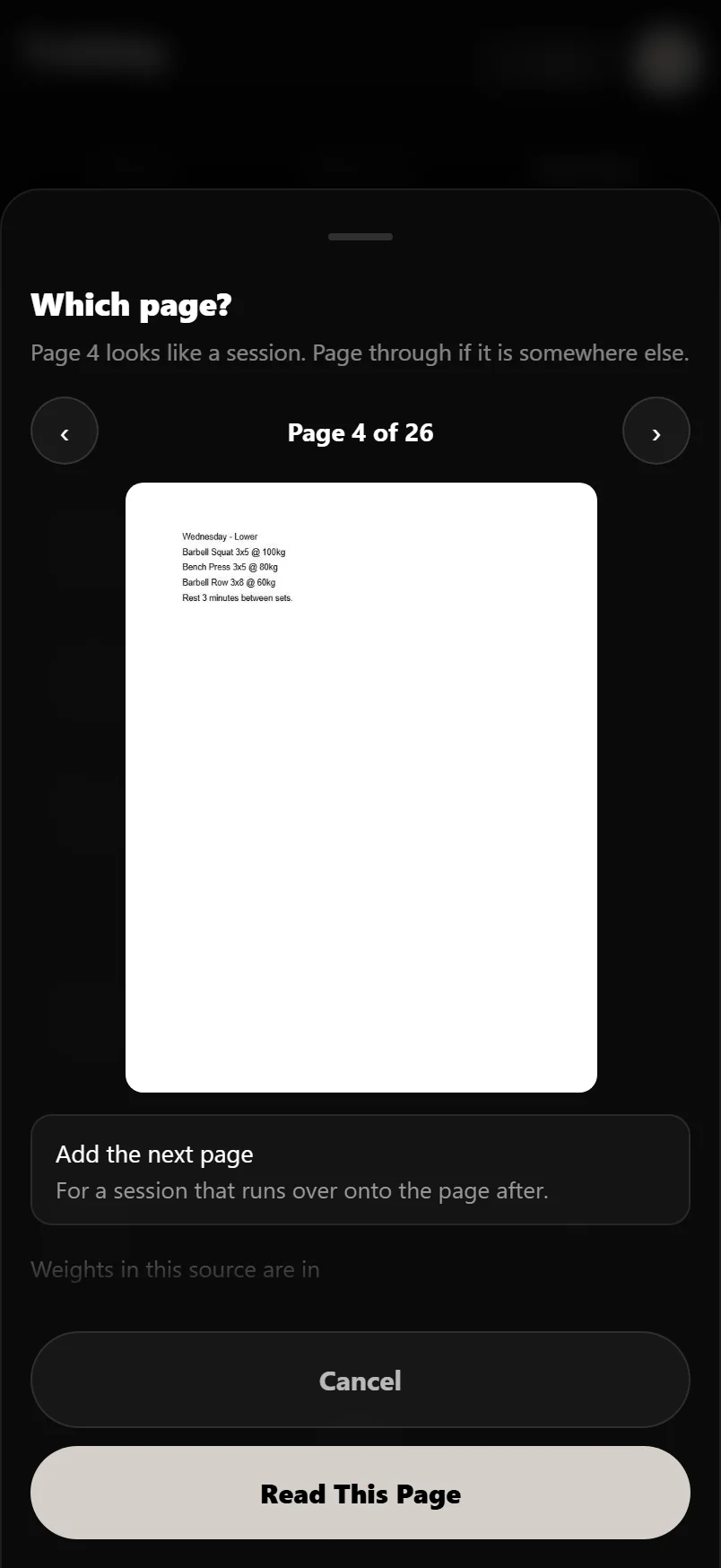The Durata page chooser open on one page of a book, shown as a picture with arrows either side and Add the next page under it