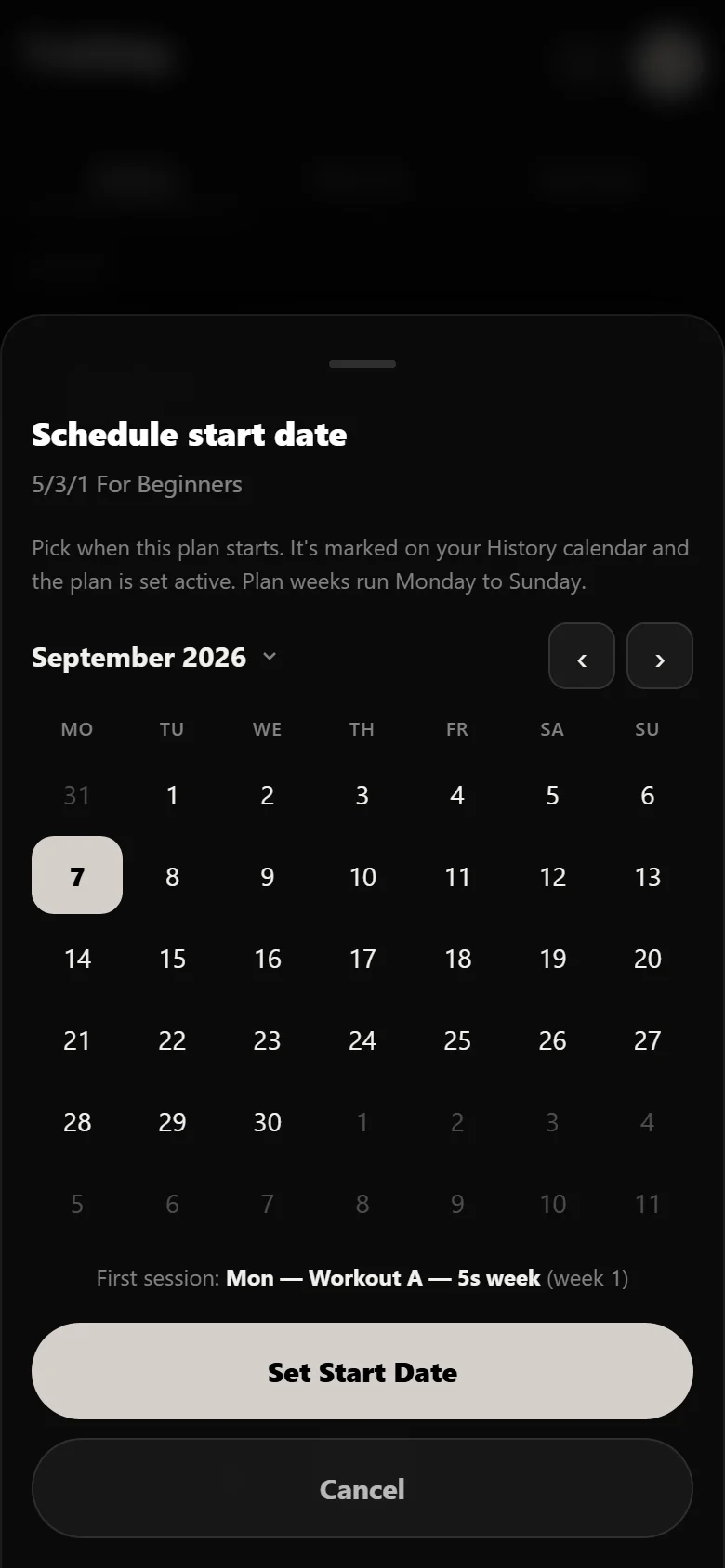 Scheduling the program start date on the Durata calendar