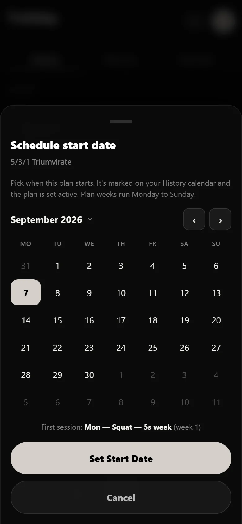 Choosing a start date for a 5/3/1 Triumvirate block in Durata