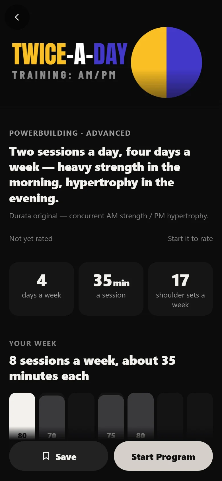 Twice-A-Day program detail screen in Durata