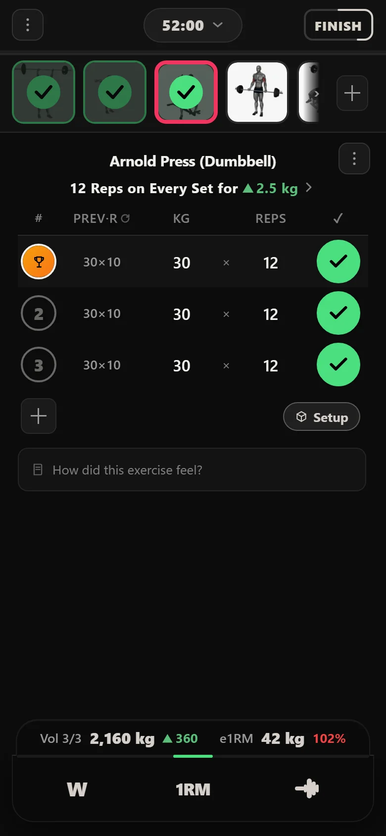 Double progression in Durata: reps climbing inside the range before the weight moves