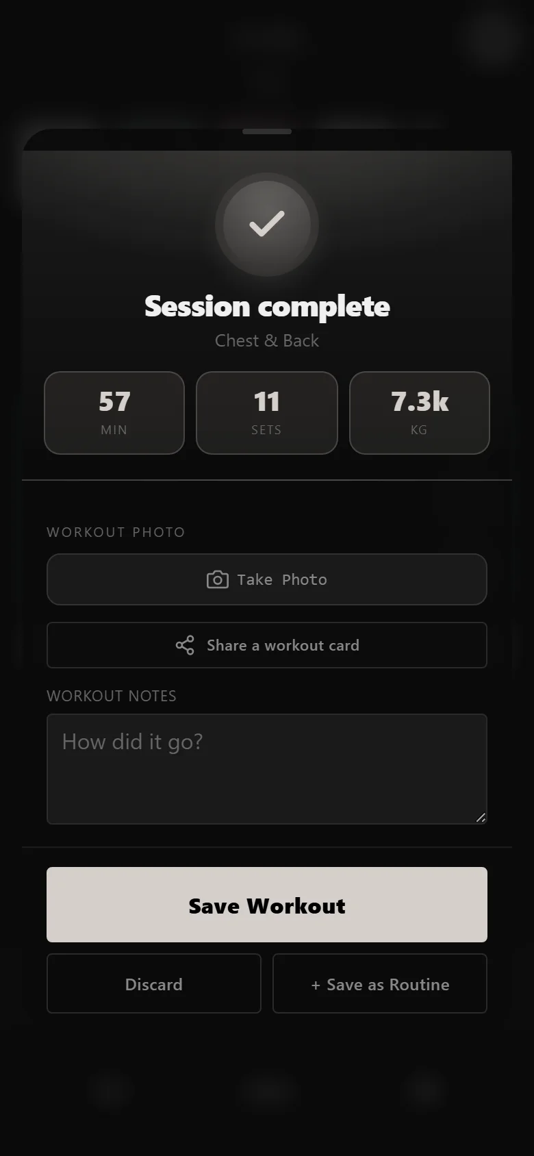 Durata session complete screen
