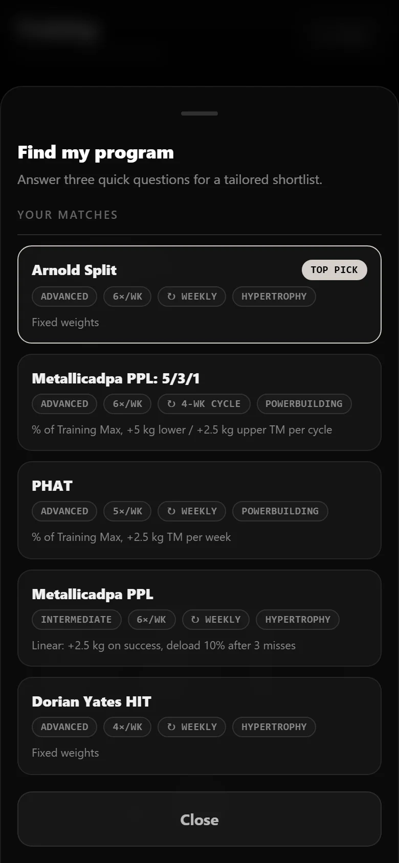 Durata finder results with the Arnold Split as a match