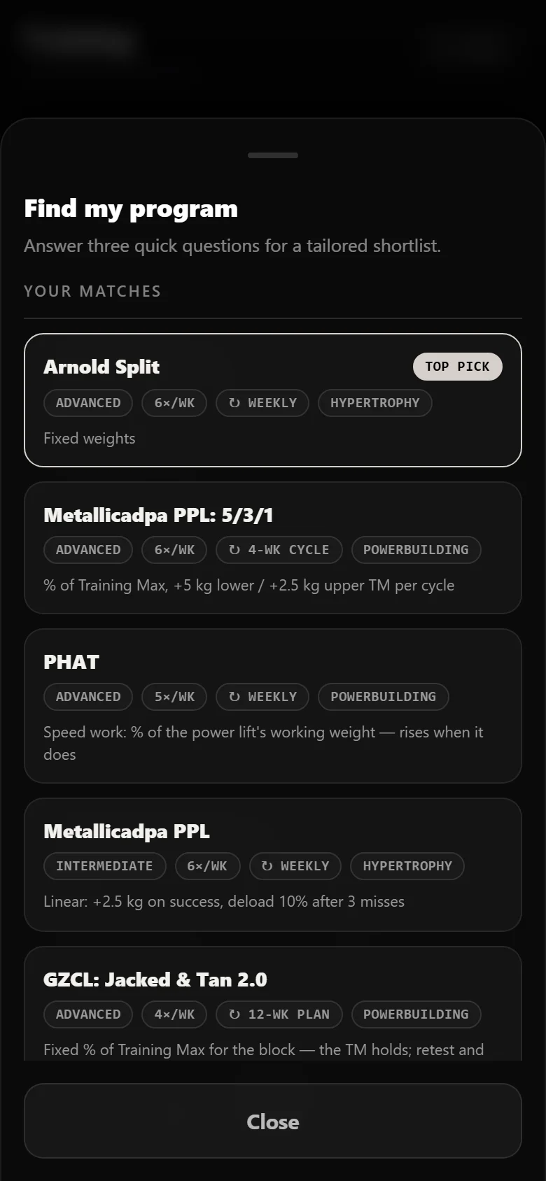 Durata finder results with the Arnold Split as a match