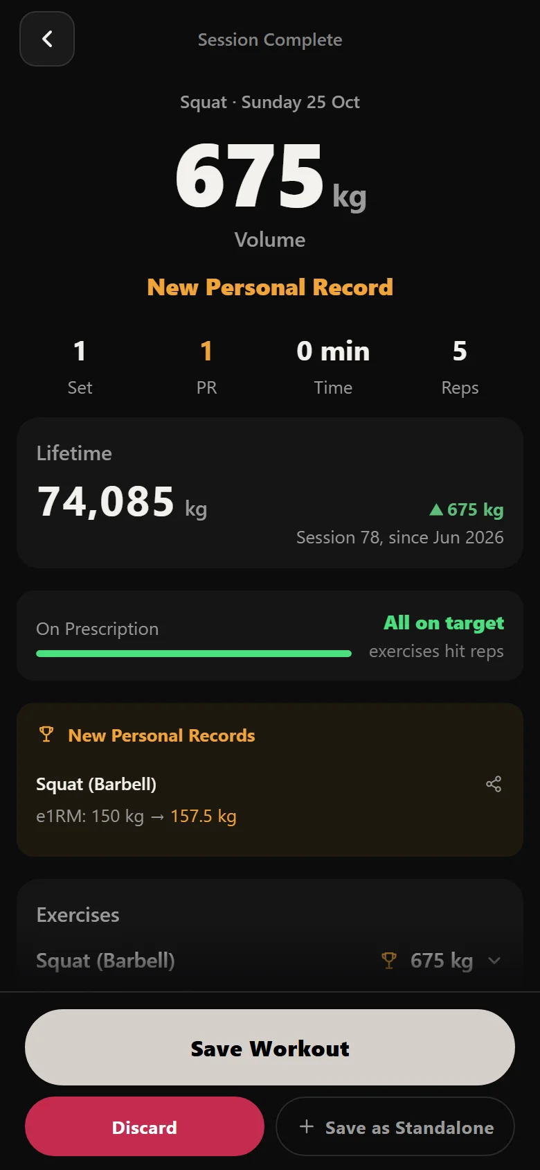 Durata session complete screen for the Bullmastiff test week