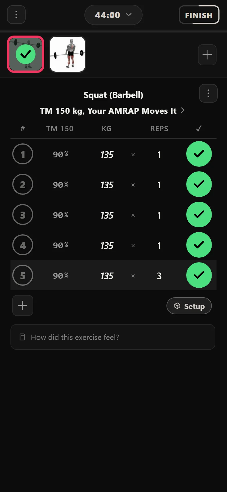 Week 16 of Bullmastiff in Durata, squat singles at 135 kg