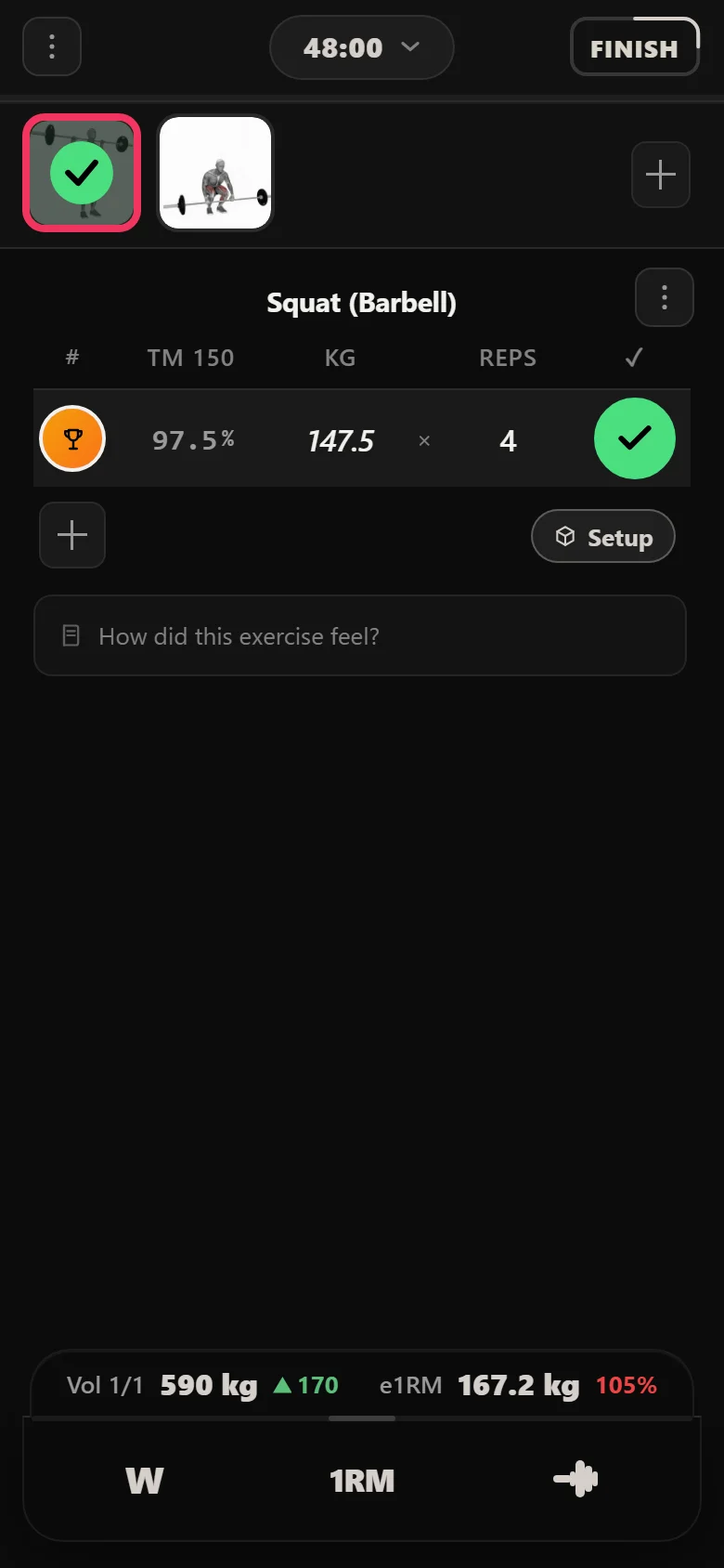 A week five Candito squat session in Durata at 147.5 kg
