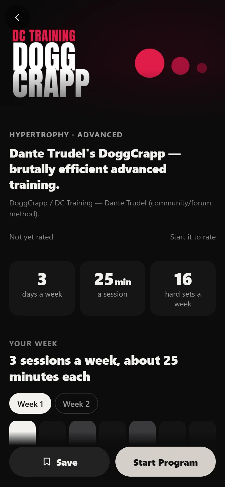 DoggCrapp program detail screen in Durata