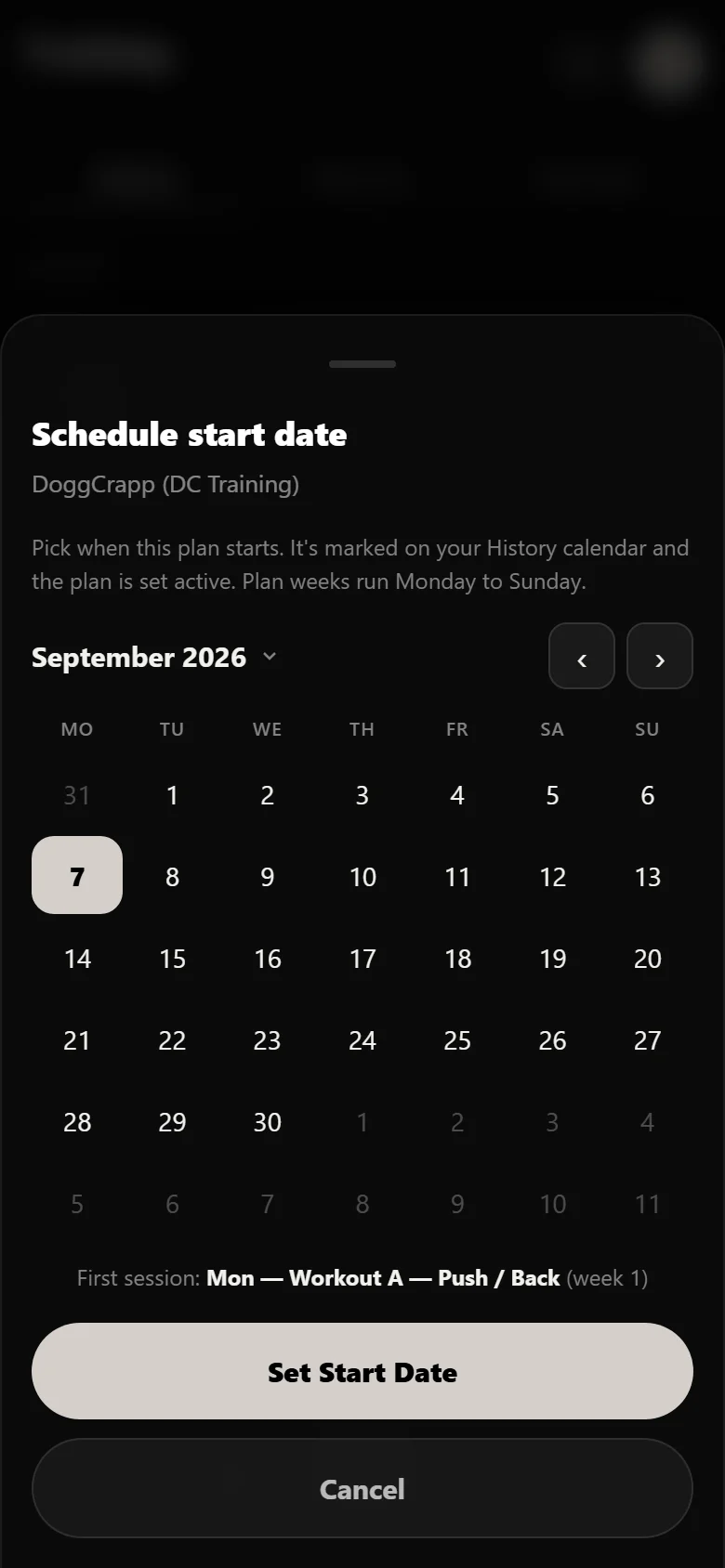 Choosing a start date for a DoggCrapp block in Durata