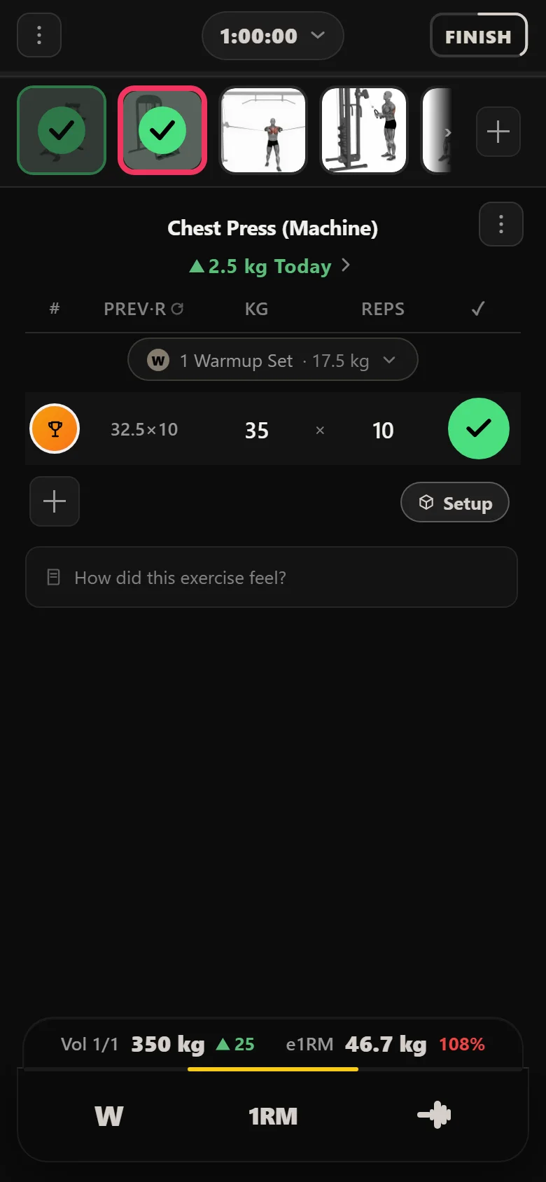 Durata logger: Chest Press (Machine) at 35 kg