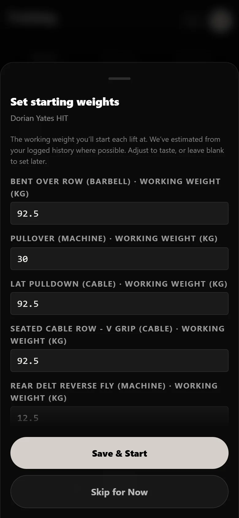 Setting working weights when starting Dorian Yates HIT in Durata