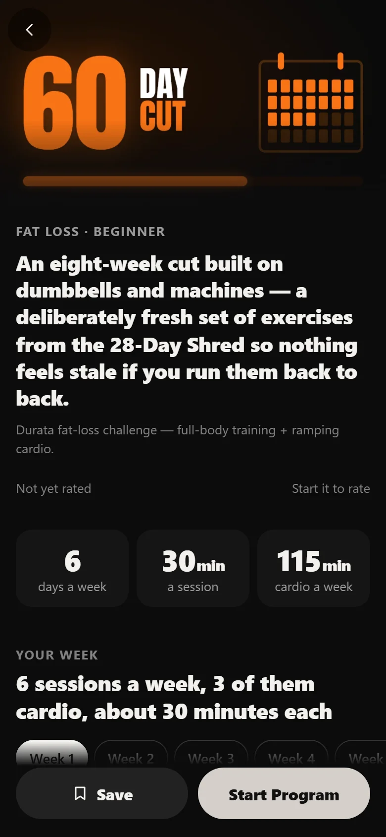 The 60-Day Cut program page in Durata