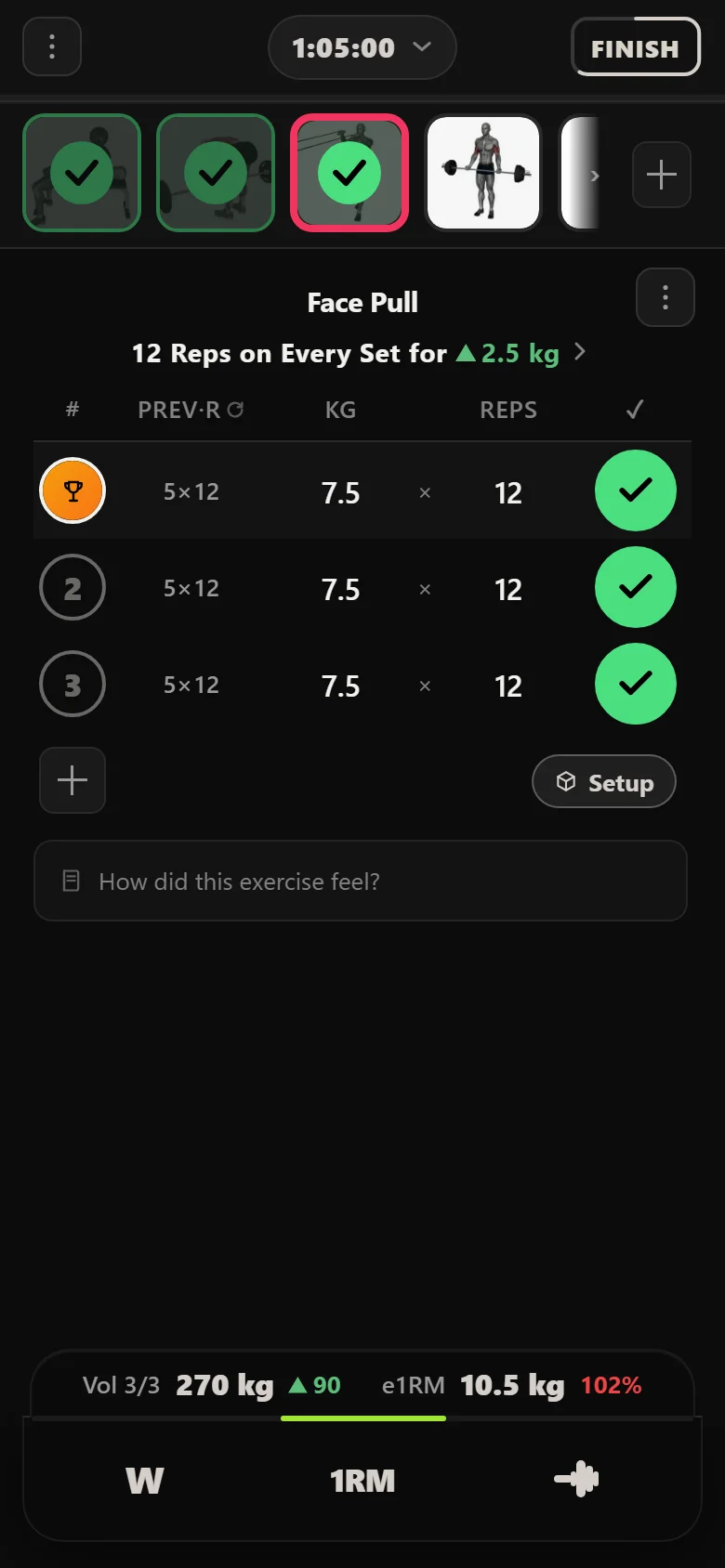 Double progression on an accessory lift in Durata, with the rule to add weight at the top of the range shown