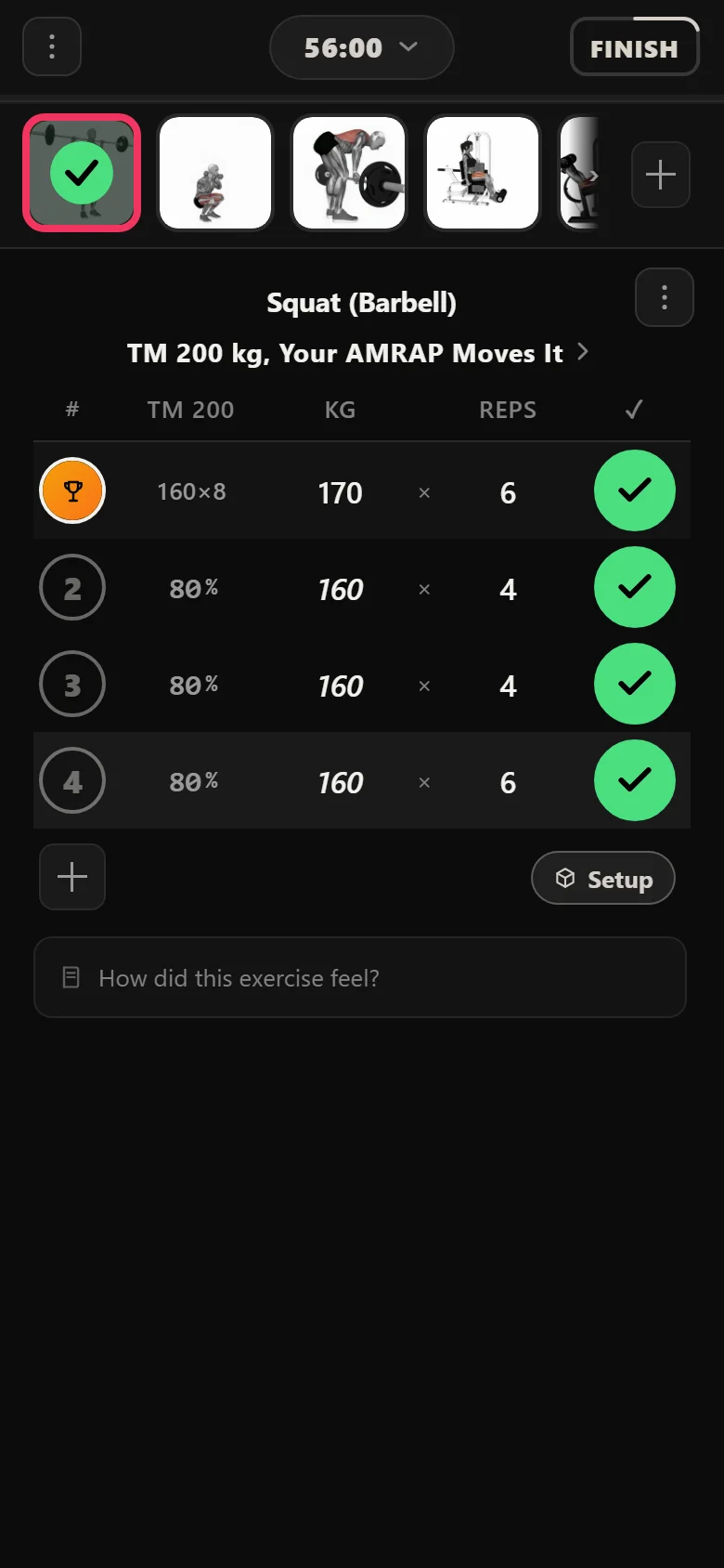 Durata logger in week 3 with a 170 kg top set and 160 kg drop sets