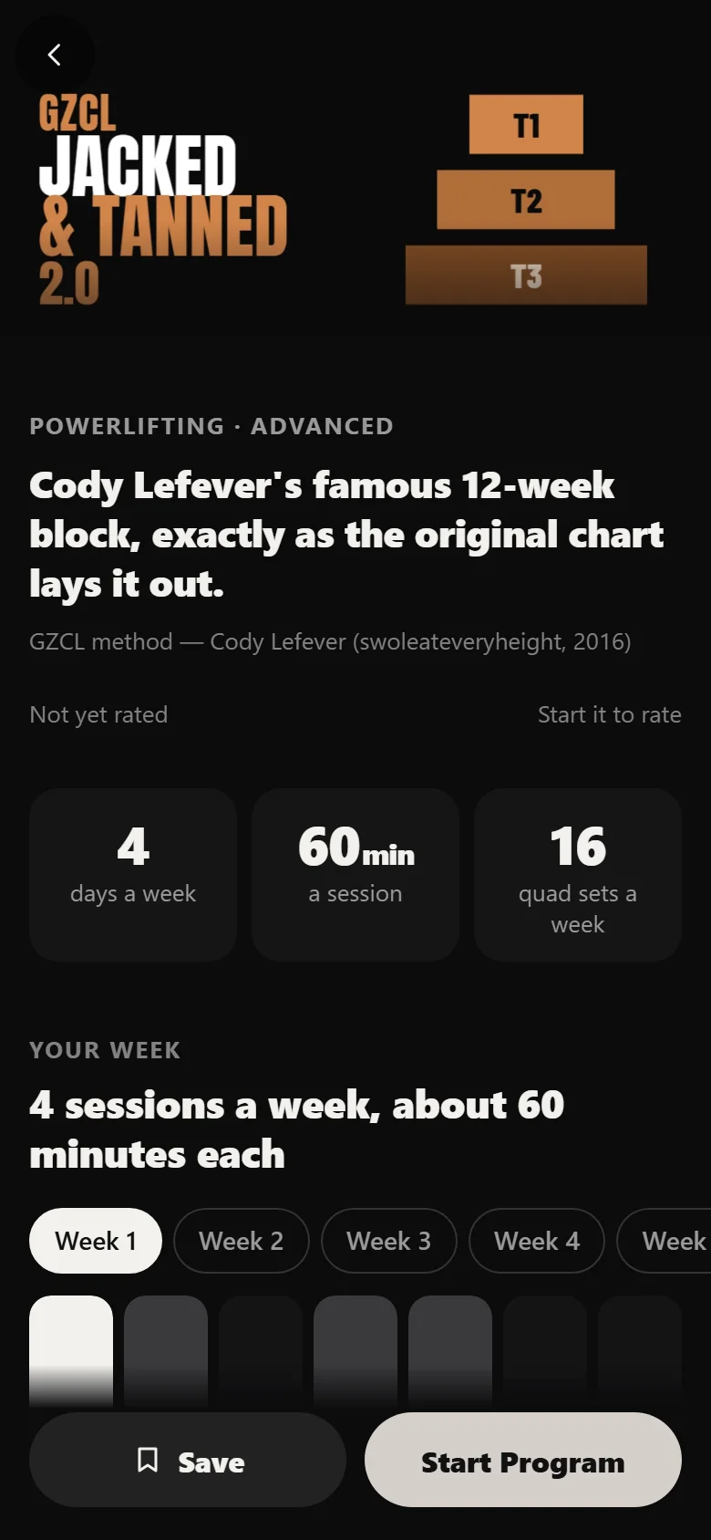 GZCL: Jacked and Tan 2.0 program detail page in Durata