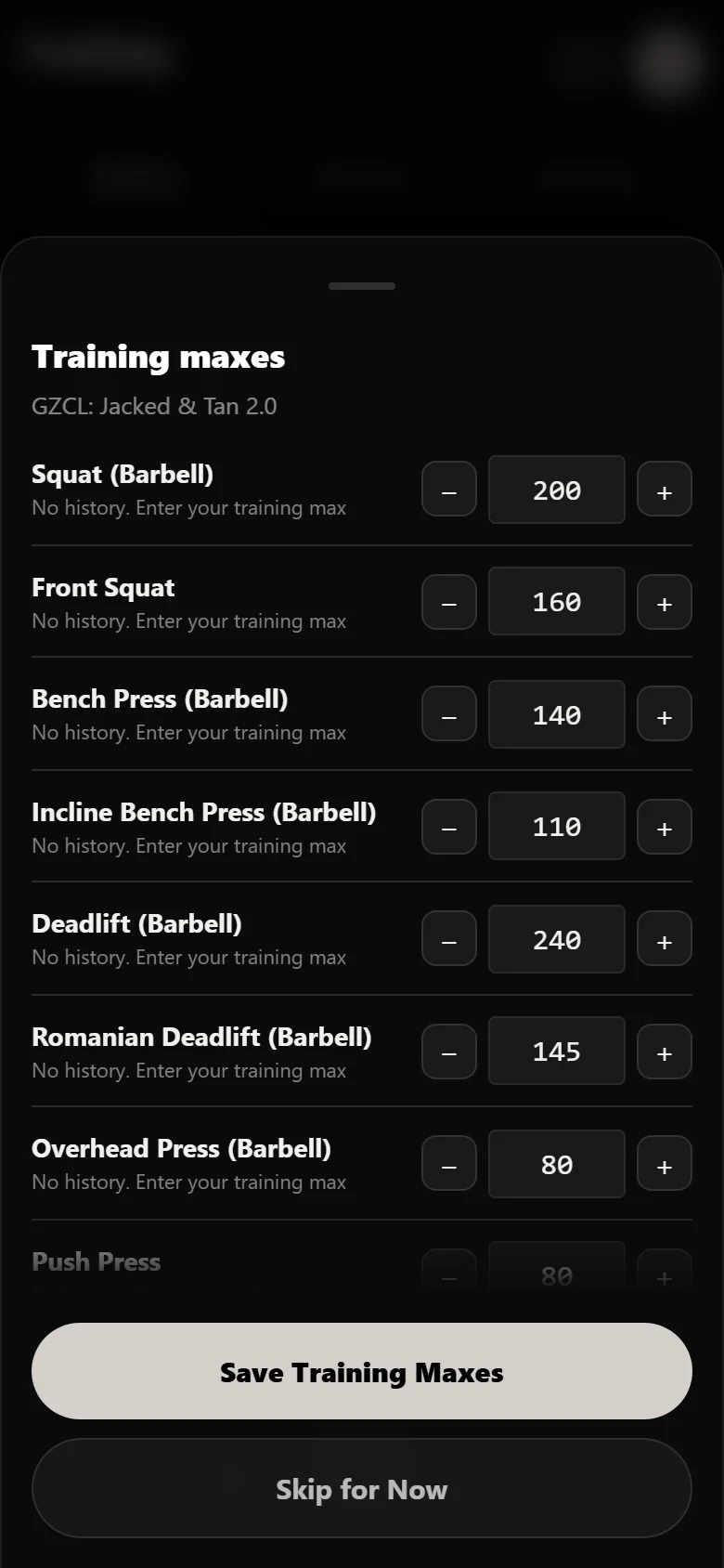 Durata training max entry screen for GZCL: Jacked and Tan 2.0