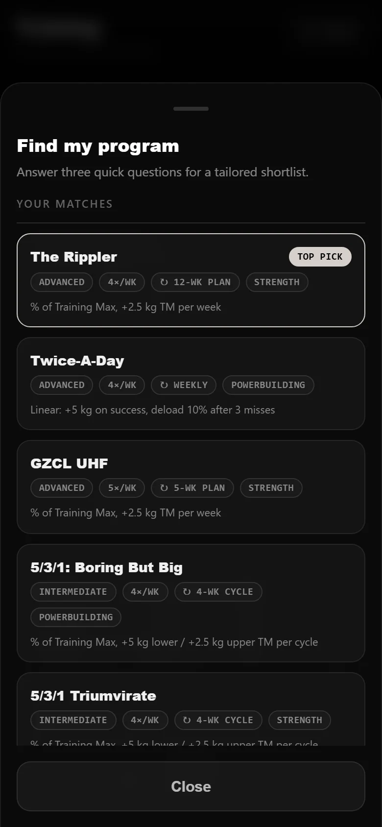 Durata finder results with The Rippler as a top pick