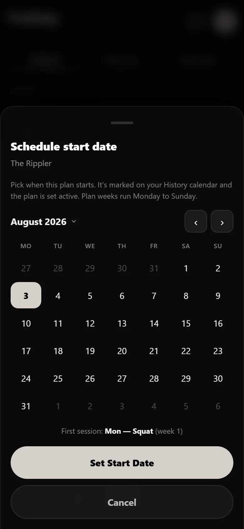 Scheduling The Rippler start date on the Durata calendar