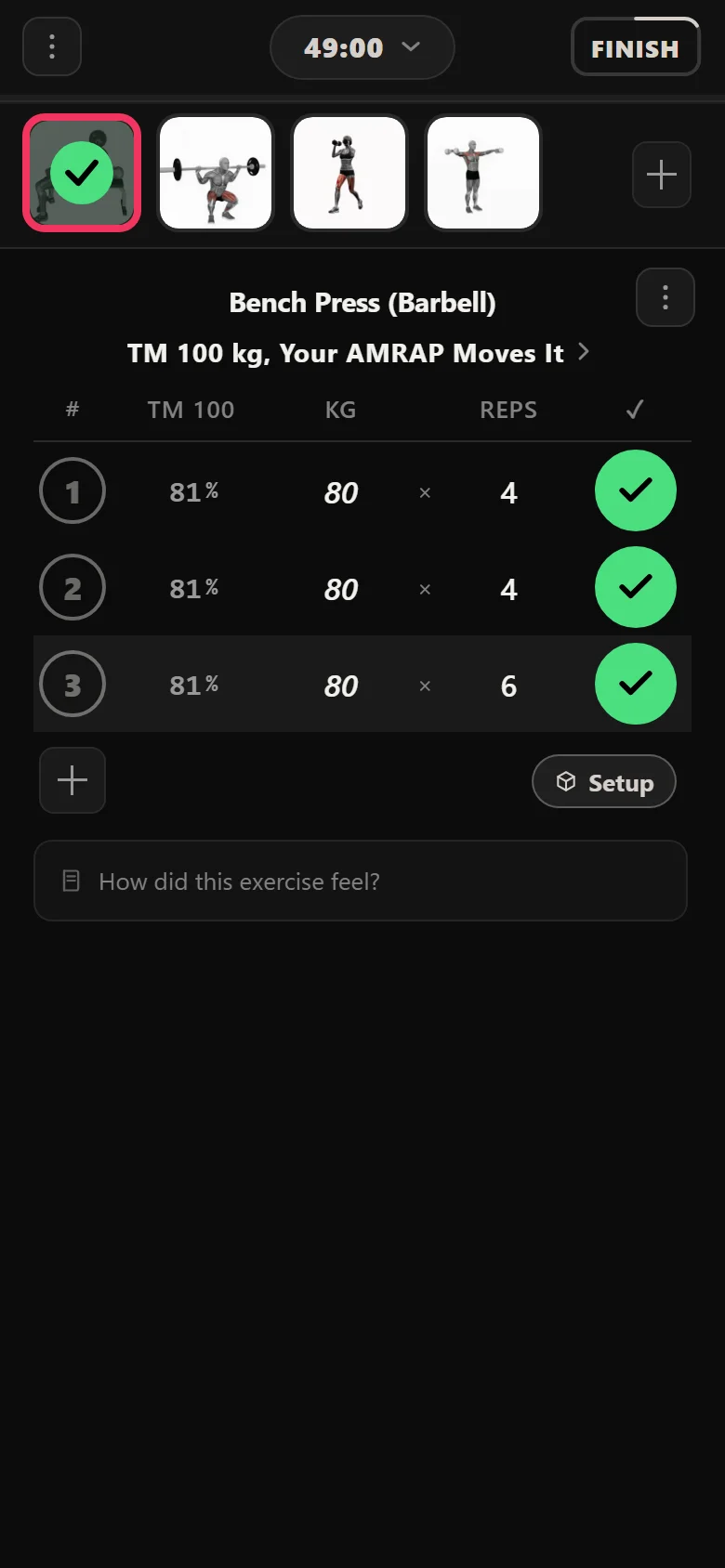 Week 1 of GZCL UHF in Durata, bench press at 80 kg
