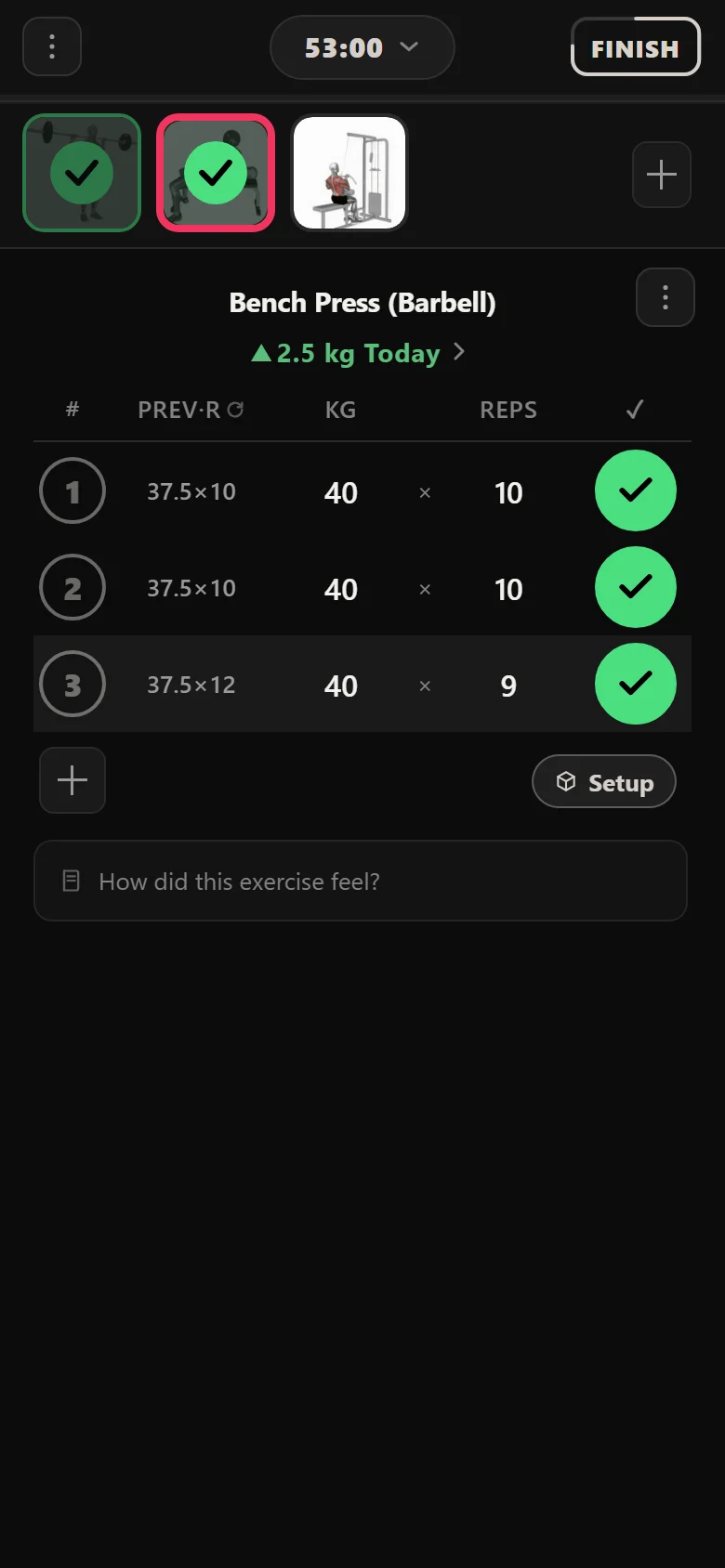 The GZCLP T2 bench press in Durata missing three sets of ten at 40 kg