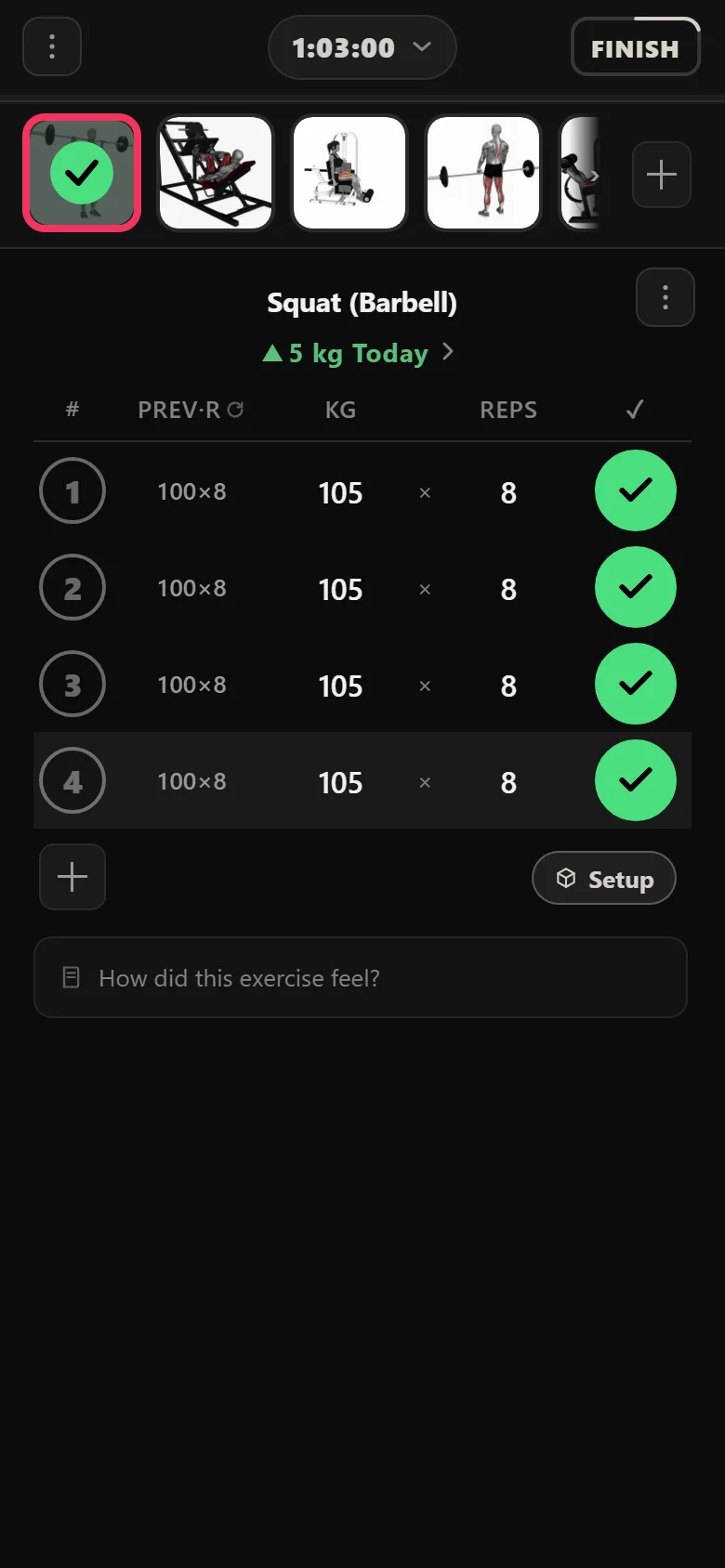 Durata logger: squat at 105 kg