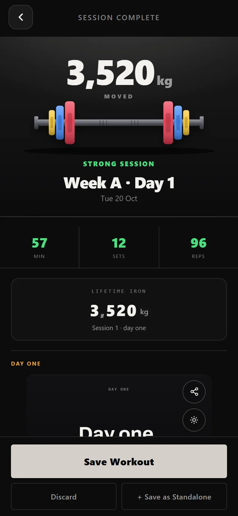 Durata session complete screen for an Ivysaur 4-4-8 workout