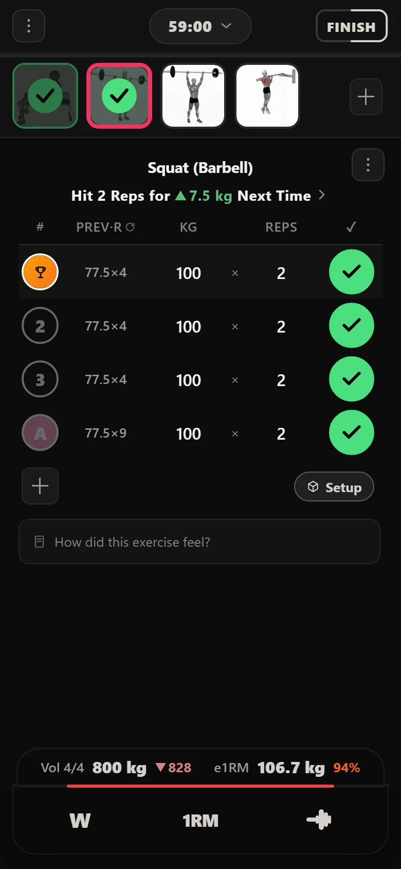 A missed Ivysaur squat week in Durata: 100 kg on the heavy day with the top set coming up short, the weight held