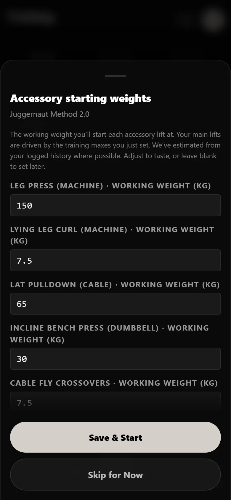Setting assistance-lift starting weights when beginning Juggernaut Method 2.0 in Durata