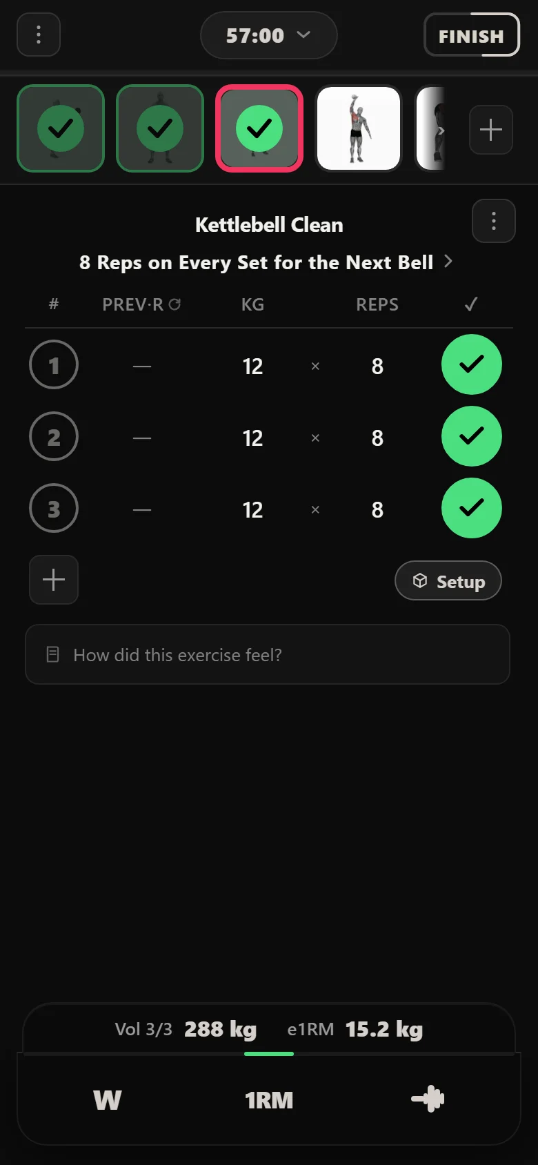 Durata logger: kettlebell clean at 12 kg