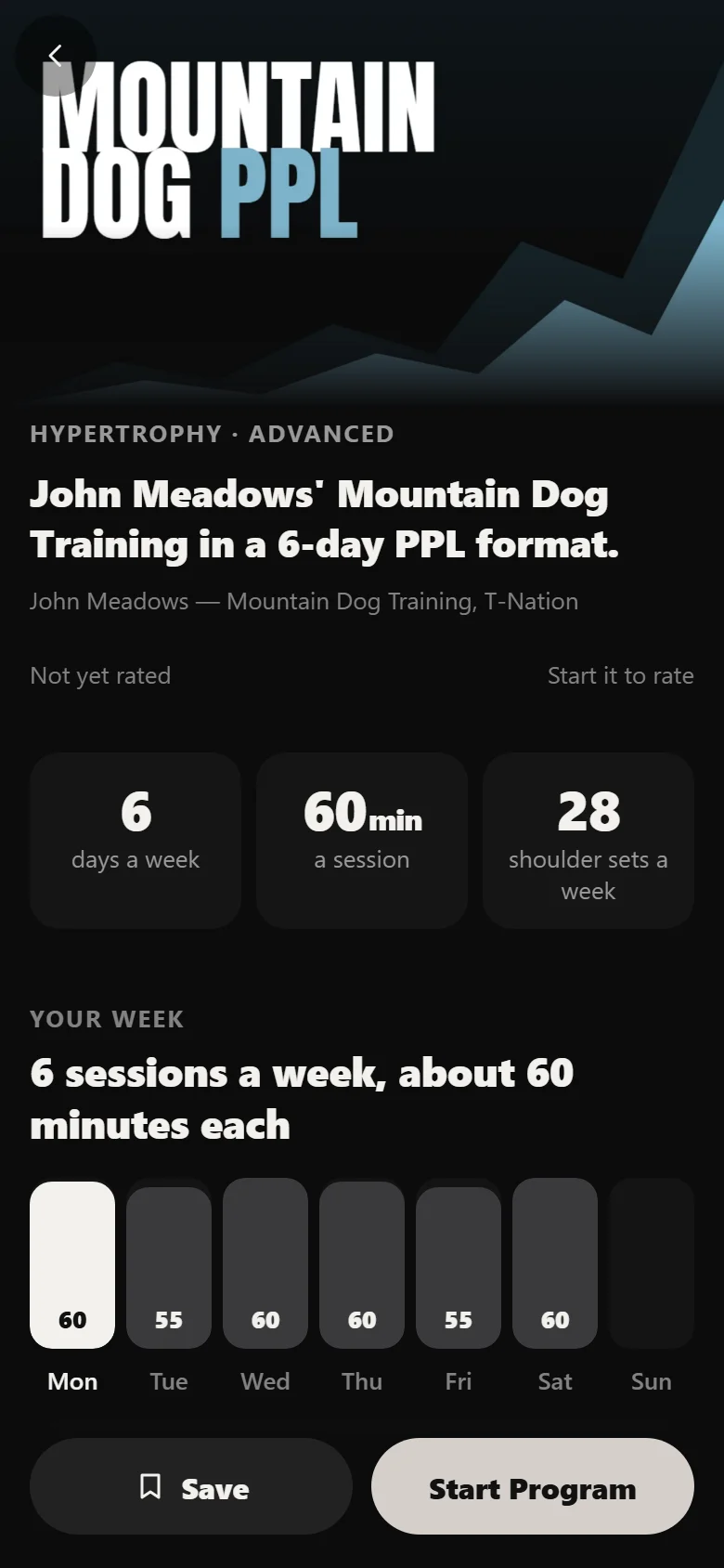 Mountain Dog PPL program detail screen in Durata