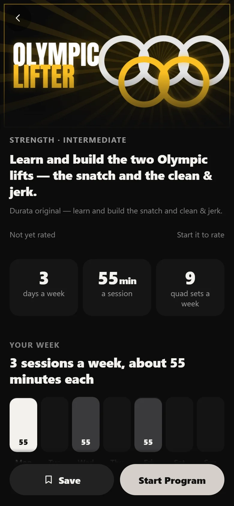 The Olympic Lifter program page in Durata