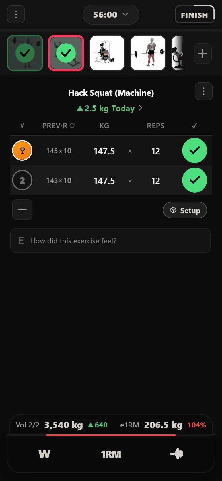 Durata logger showing a double progression accessory on a PHAT hypertrophy day