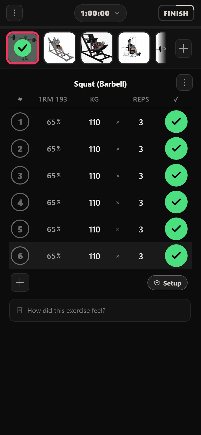 Durata logger: PHAT speed squats at 110 kg