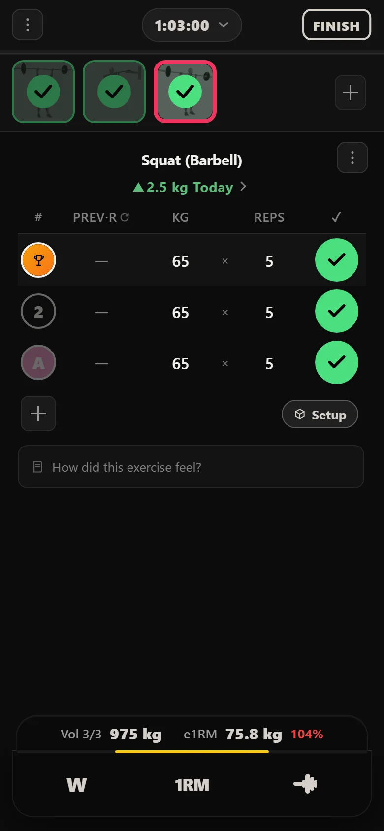 Squat (Barbell) climbing under linear progression in Durata