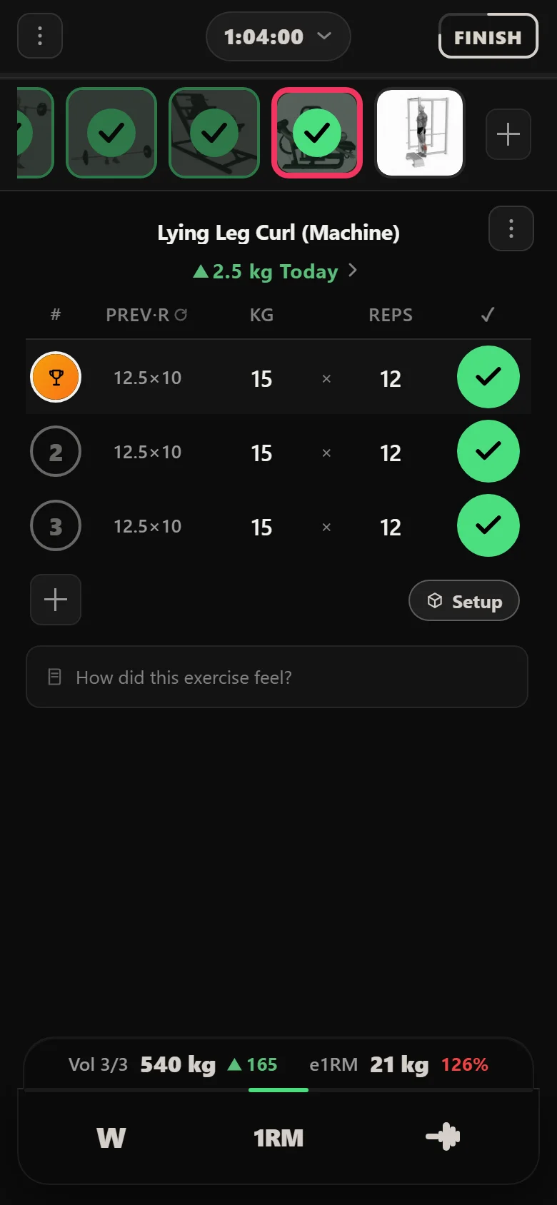 Durata logger showing a PHUL hypertrophy lift on double progression in a 6 to 10 rep range