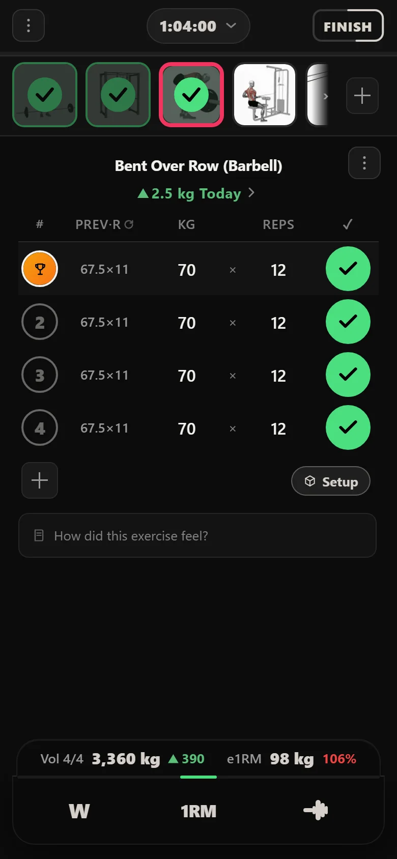 Durata logger showing an accessory on double progression in an 8 to 10 rep range