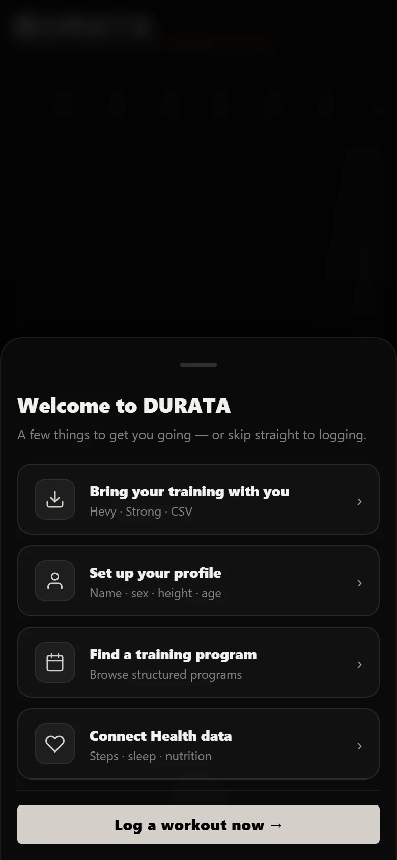 Durata first-run onboarding sheet