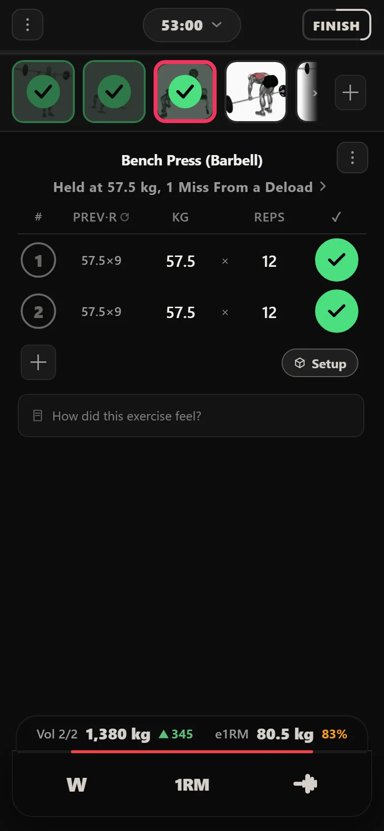 Double progression on supporting lifts in Durata showing a 10 to 12 rep range