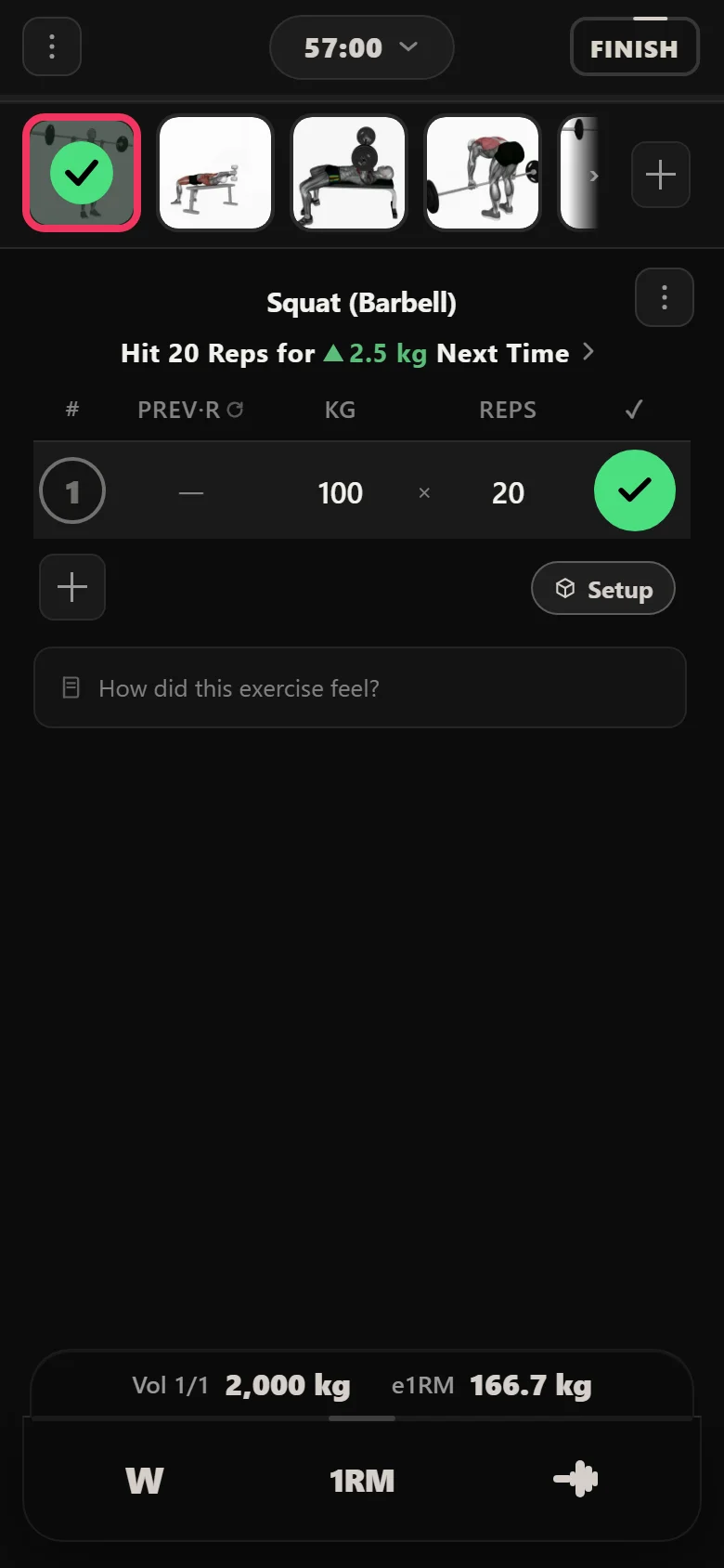 A 20-rep squat session in Durata at 100 kg
