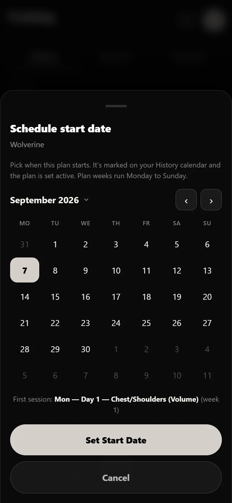 Choosing a start date for Wolverine in Durata