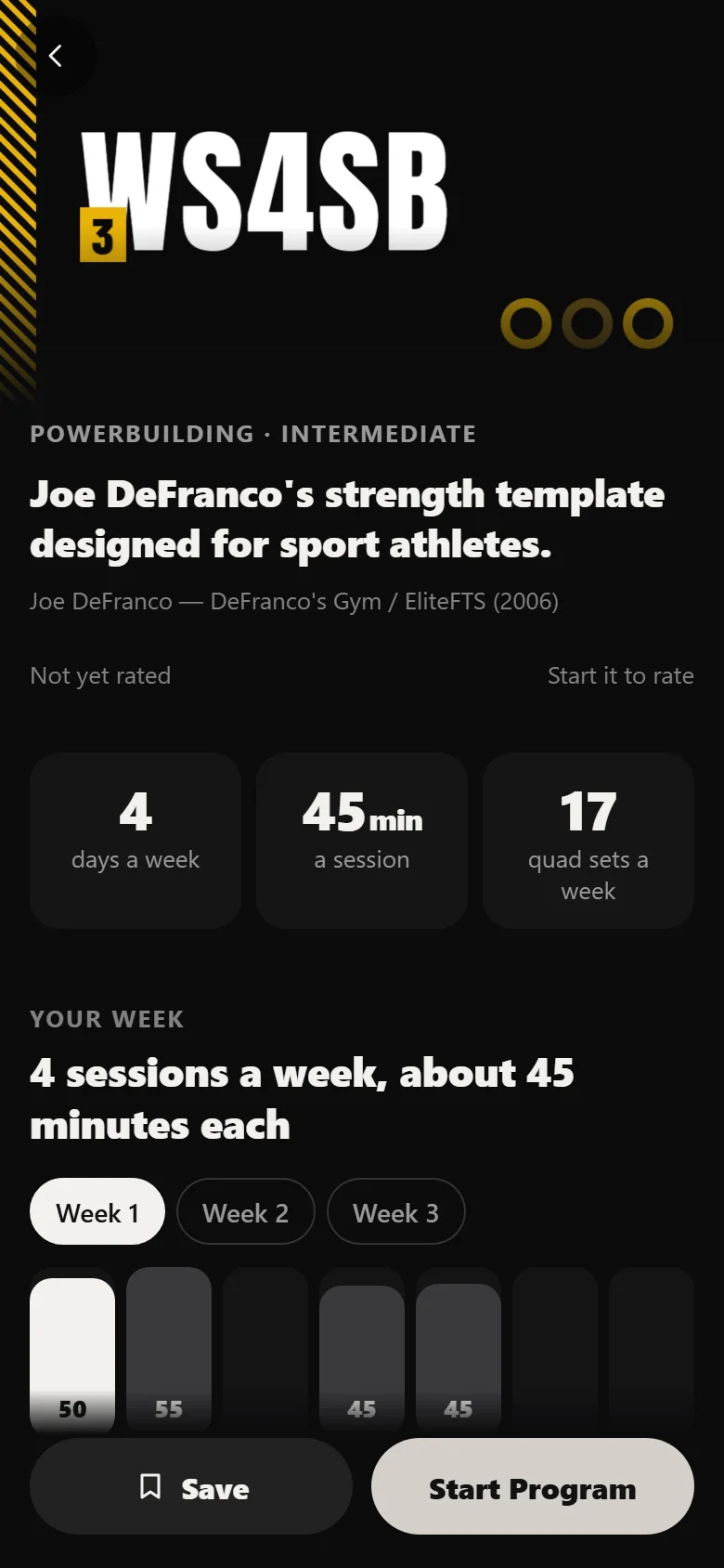 The WS4SB 3 program page in Durata showing the four-day week