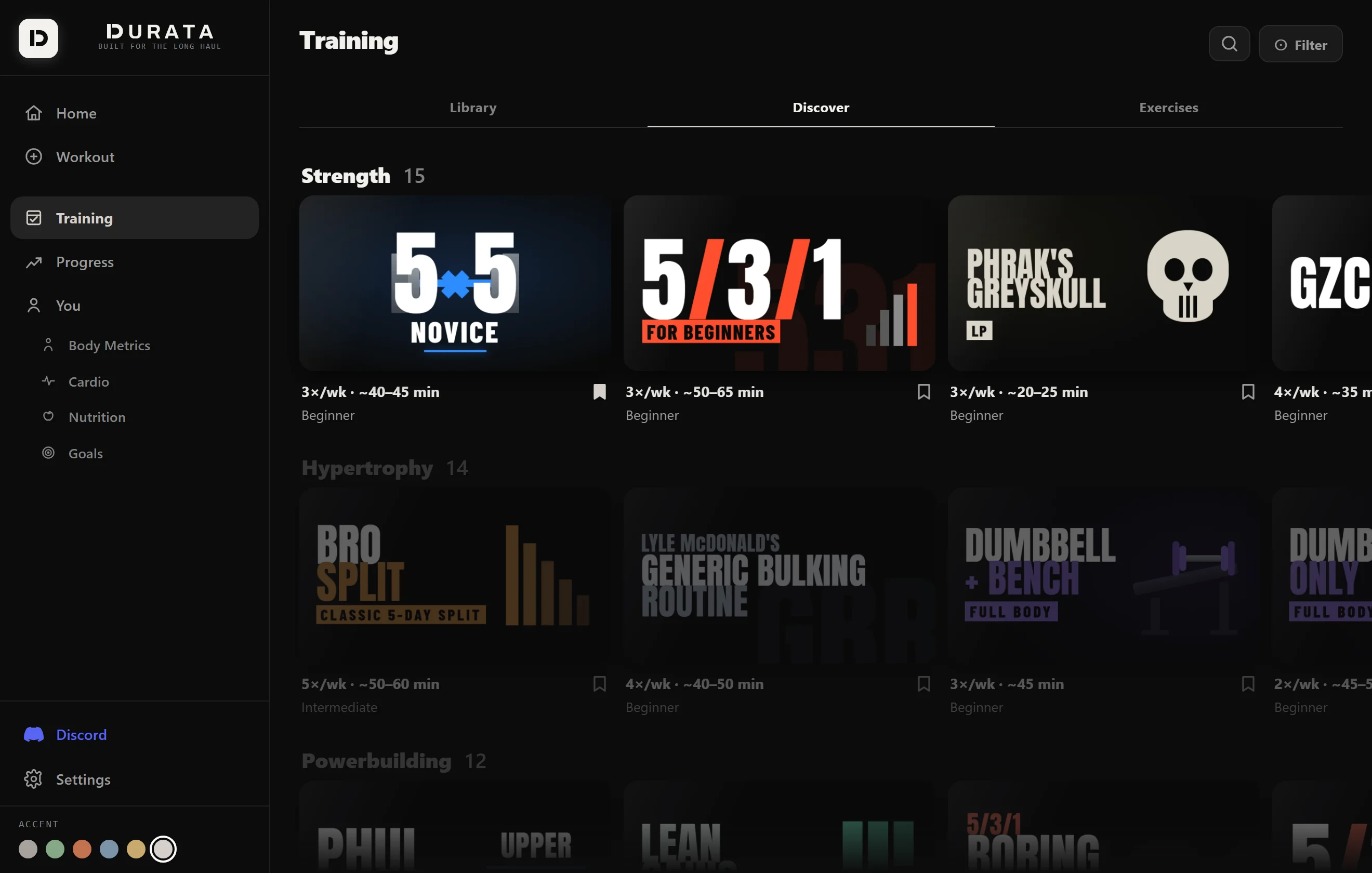 Discover on the web dashboard, with plan covers across a wide screen